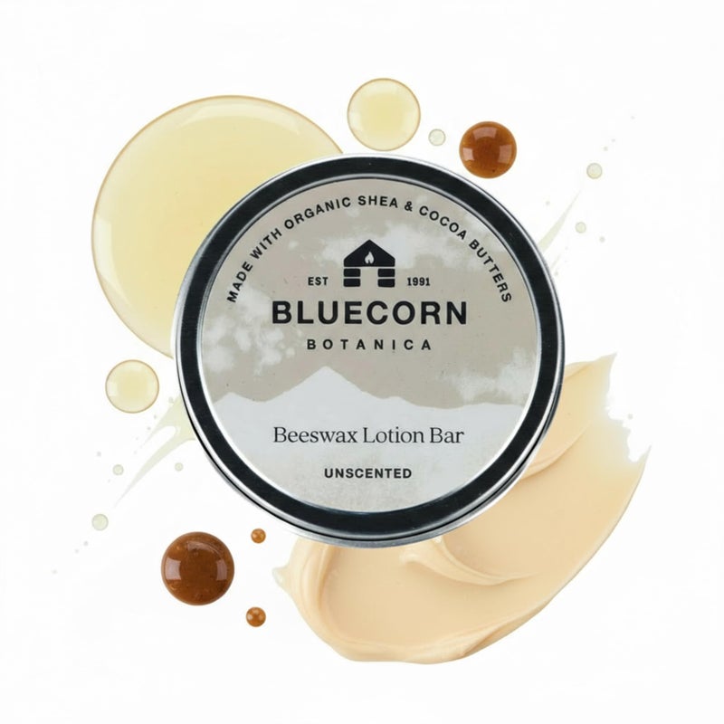 Bluecorn Beeswax Unscented Lotion Bar with Organic Cocoa Butter, Organic Shea Butter, Vitamin E, Apricot Oil & Avocado Oil. Long-Lasting Hydration for Very Dry Skin. Plastic-Free & Made in the USA. - Image 1