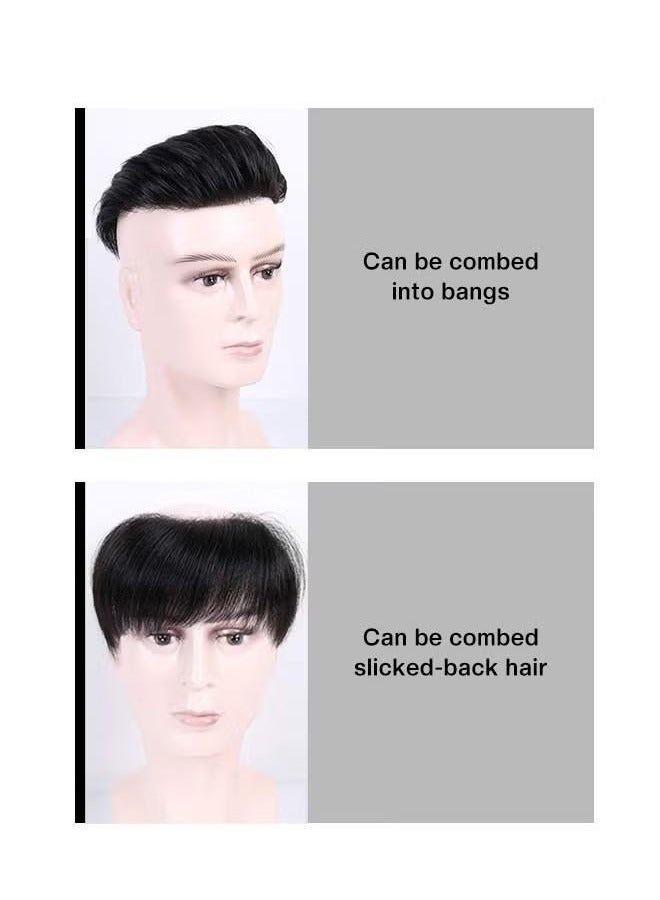 أوشن شعر الرجال الشاعر، شعر جبين بشري حقيقي 100 ٪ استبدال شعر الرجال، على شكل V طاهر شعر أمامي ناعم رقيق القاعدة شعر طبيعي (2.5 × 16 سم، أسود) - Image 5