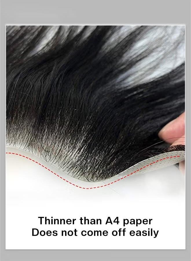 أوشن شعر الرجال الشاعر، شعر جبين بشري حقيقي 100 ٪ استبدال شعر الرجال، على شكل V طاهر شعر أمامي ناعم رقيق القاعدة شعر طبيعي (2.5 × 16 سم، أسود) - Image 4