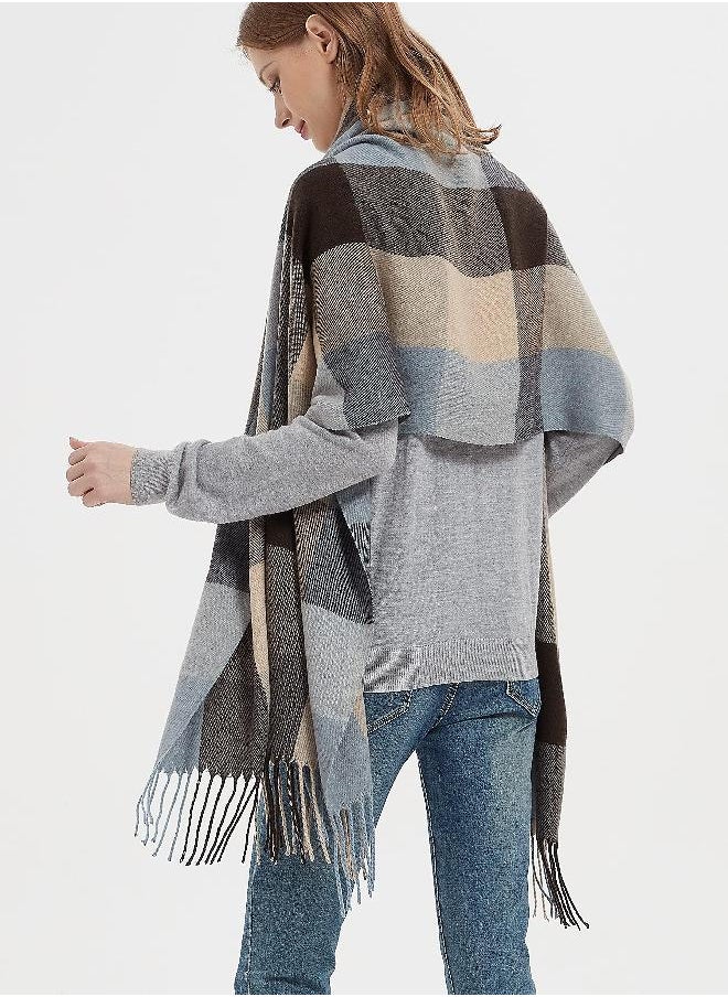 Wander Agio Wander Agio Womens Fashion Long Shawl Big Scarves Grid Winter Warm Large Plaid Scarf Blue Brown 9 