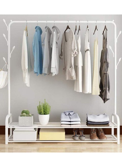 Sturdy Garment Rack Heavy Duty Double Pole Clothes Rail with Shoe Rack Shelf Coat Display Stand with 4 Wheels for Bedroom Office Entryway