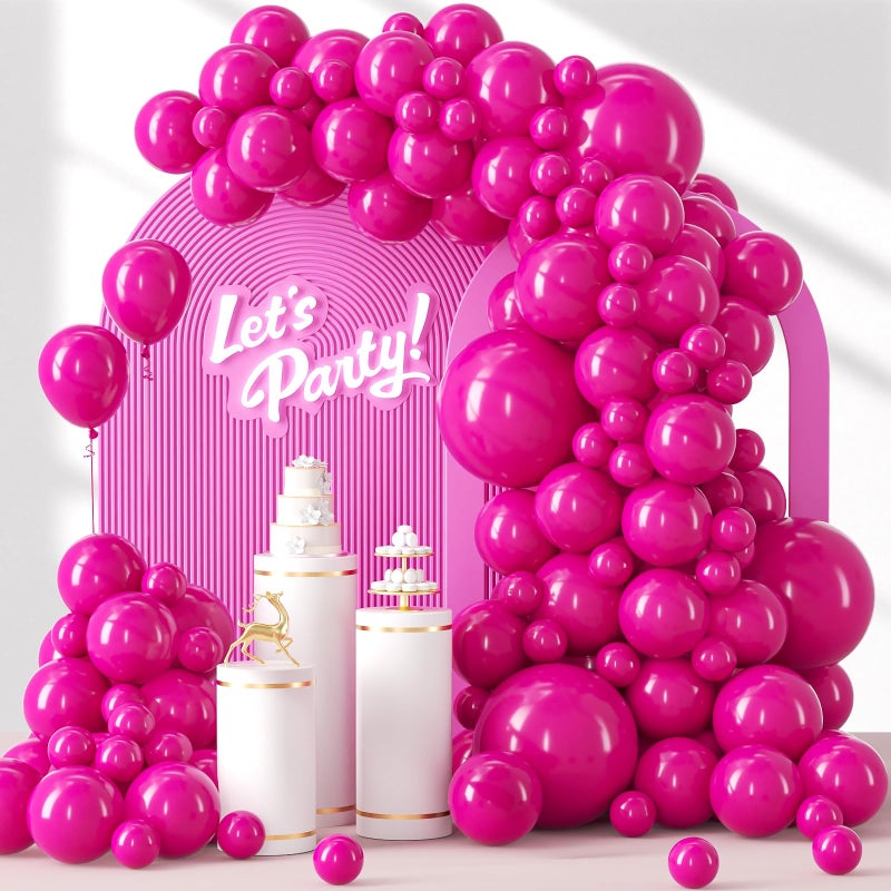Awenztech 120pcs Hot Pink Balloon Arch Kit 18 12 10 5 inch Hot Pink Latex Balloons Different Sizes Balloon Garland for Engagement Bridal Bachelorette Tropical Birthday Party Decorations - Image 2