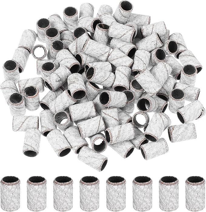 Minkissy 100Pcs Nail Sanding Bands Drum Sander 180 Grit Fine Grit Nail Art Sanding Bands Bit Nail Drill Manicure Sleeves File Refill for Fingernail Sanders White - Image 1
