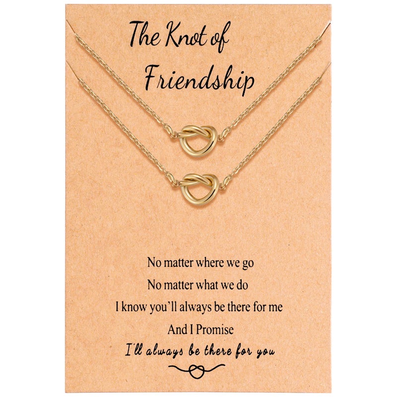 Ralukiia BFF Love Knot Infinity Matching Friendship Necklace for 2 Best Friends Long Distance Birthday Christmas Bridesmaid Jewelry Gifts for Women Sisters Bestie, Gold - Image 1