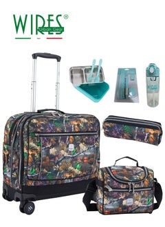 3 Piece Kids School Trolley Bag laptop compartment 8 Wheels With Lunch bag & Pencil Case