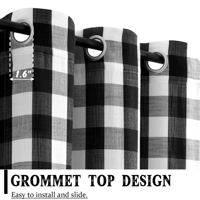 Jubilantex Black White Buffalo Check Semi Sheer Curtain Panels Gingham Plaid Textured Curtains Drapery,Farmhouse Grommet Window Drapes for Living Room Bedroom Kids Room,2 Panels,40"x54" - Image 2