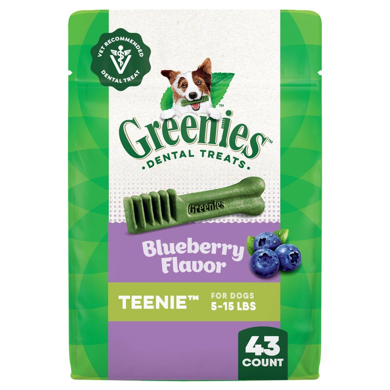 Greenies Veterinarian-Recommended Adult Natural Dental Dog Treats Teenie Size, Blueberry Flavor, 12 oz. Pack, 43 Count - Image 1