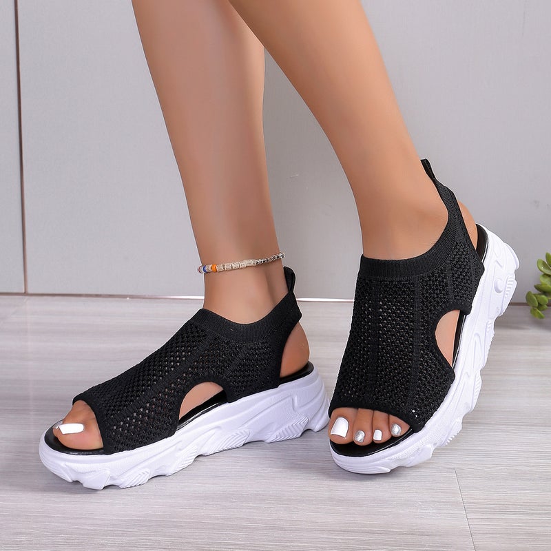 Flying Weaving Stitching Sports Sandals Women'S 2024 Summer Korean Style Mesh Hollow Casual Thick-Soled Fish-Mouth Plus Size Women'S Shoes - Image 5