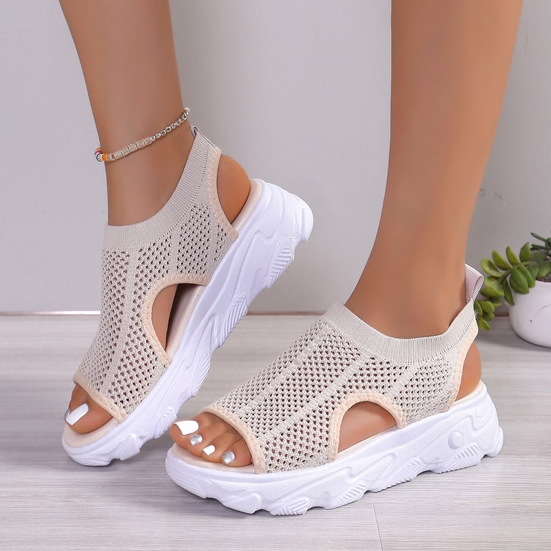 Flying Weaving Stitching Sports Sandals Women'S 2024 Summer Korean Style Mesh Hollow Casual Thick-Soled Fish-Mouth Plus Size Women'S Shoes - Image 3
