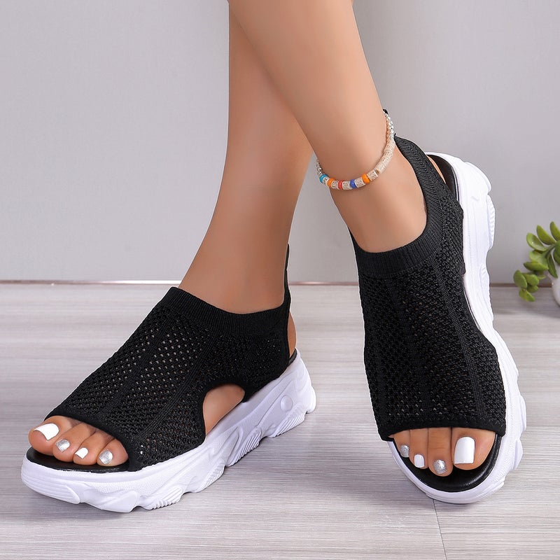 Flying Weaving Stitching Sports Sandals Women'S 2024 Summer Korean Style Mesh Hollow Casual Thick-Soled Fish-Mouth Plus Size Women'S Shoes - Image 4