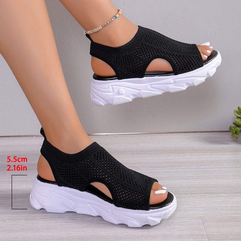 Flying Weaving Stitching Sports Sandals Women'S 2024 Summer Korean Style Mesh Hollow Casual Thick-Soled Fish-Mouth Plus Size Women'S Shoes - Image 1
