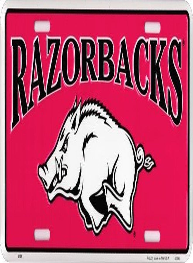 Hangtime University of Arkansas - Arkansas Razorback Red on White Embossed Metal auto tag - Image 2