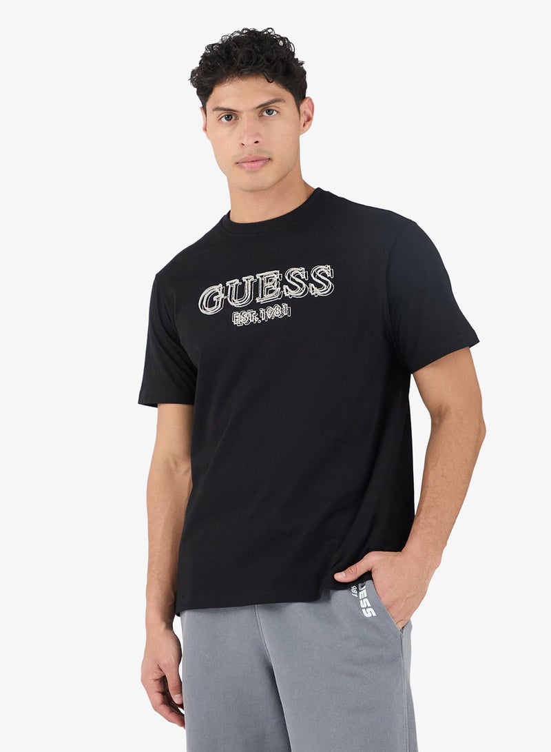 GUESS Crew Neck Short Sleeve Embroidery Logo Tee - Image 1
