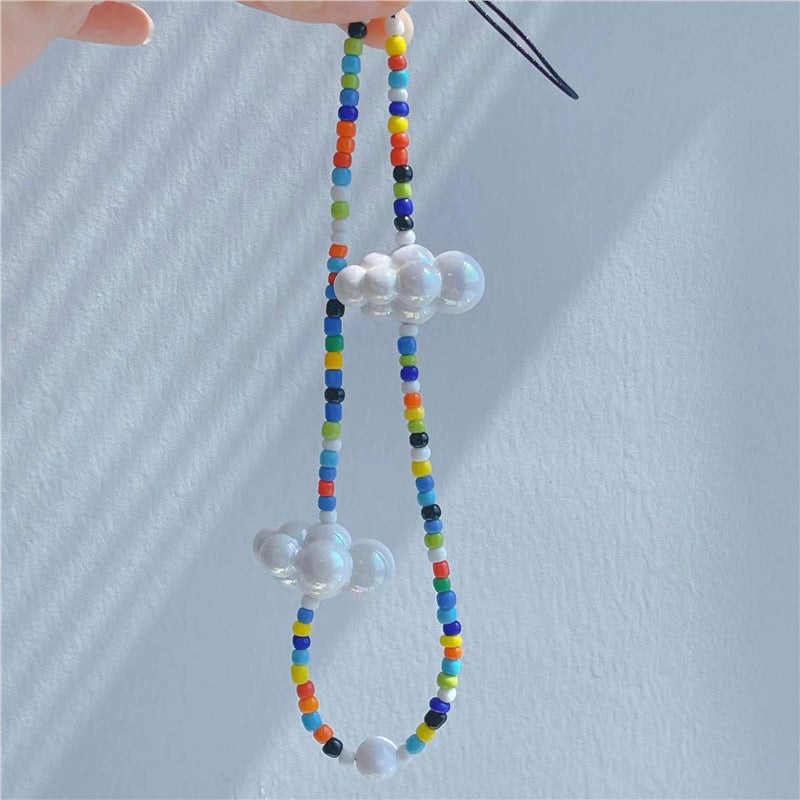 Lisa with girls mobile phone lanyard Japanese and Korean ins wind blue sky white clouds personalized beaded mobile phone chain in stock wholesale Cloud color mobile phone chain