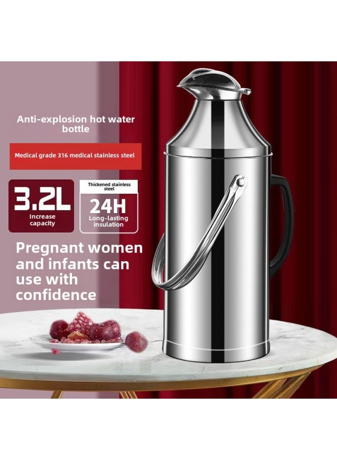 Stainless Steel Thermos Household Student Thermos Bottle Thermos Commercial Restaurant Hotel Large Capacity Thermos Bottle Thermos-Color:316 Flagship Extra Thick Model 3.3l Duckbill Steel Original Color-Capacity:[wu Nian Warranty, High-end Anti-fingerprint]  - Image 1