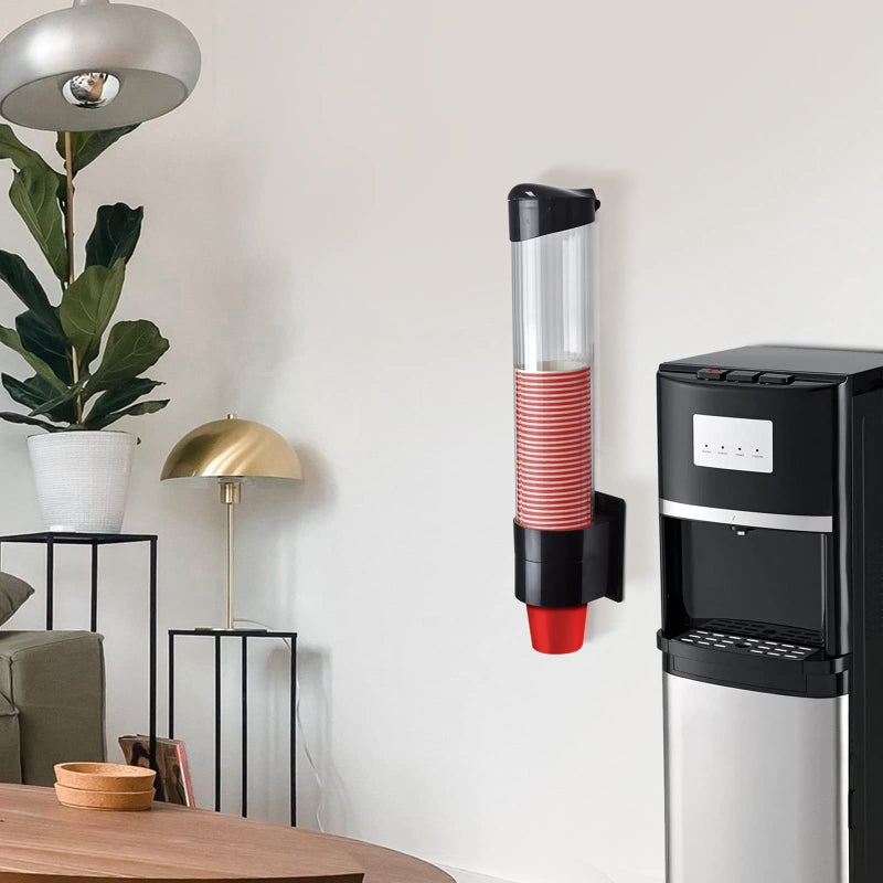 IWNTWY Cup Dispenser, Pull Type Wall Mount Cup Holder, Water Cooler Cup Dispenser Fits 7oz - 12oz Cups for Home Office Hospital Cups Organizer, Adhesive Paste or Screw Install (Black, Large) - Image 5