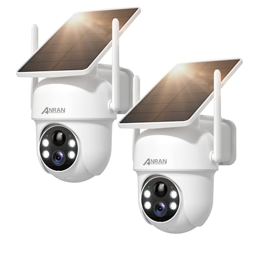 ANRAN Solar Security Cameras Wireless Outdoor,2K Cameras for Home Security with Fixed Solar Panel, 360° PTZ for Home Surveillance,2.4G WiFi, PIR Human Detection, 3MP Color Night Vision, 2 Pack - Image 1