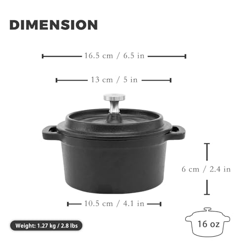 Flavehc Mini Cocotte 16 oz Pre-Seasoned Mini Dutch Oven 0.5 qt. Cast Iron Garlic Roaster for Oven Garlic Confit Pot Ramekins with Lids Oven Safe Set of 2 - Image 3