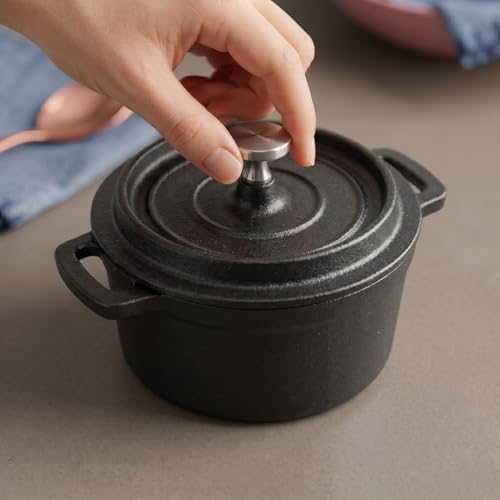 Flavehc Mini Cocotte 16 oz Pre-Seasoned Mini Dutch Oven 0.5 qt. Cast Iron Garlic Roaster for Oven Garlic Confit Pot Ramekins with Lids Oven Safe Set of 2 - Image 2