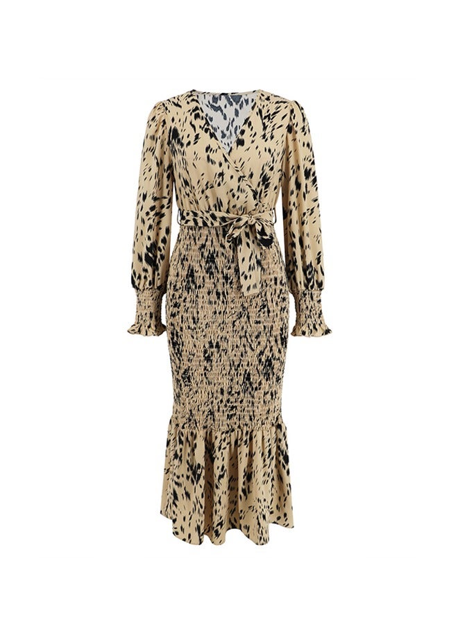 نيبمينينت المرأة الخامس الرقبة سليم صالح حزام المطبوعة ذيل السمكة اللباس - Image 5