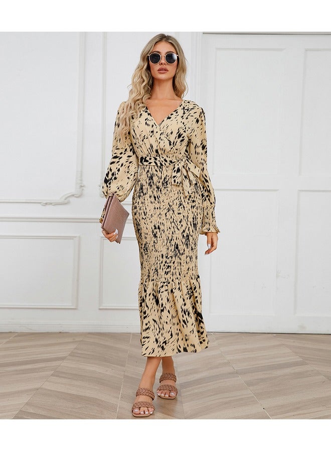 نيبمينينت المرأة الخامس الرقبة سليم صالح حزام المطبوعة ذيل السمكة اللباس - Image 3