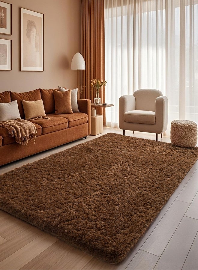 Ophanie Brown Rugs for Bedroom Living Room, Fluffy Fuzzy Furry Carpet, Plush Soft Shaggy Bedside Indoor Floor 4x6 Area Rug for Kids Girls Boys Baby Teen Dorm Nursery Home Decor Aesthetic - Image 3