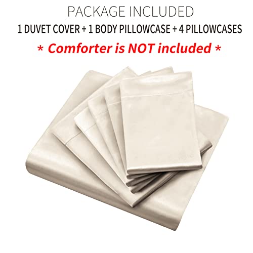 Ersmak 6 Pieces Satin Duvet Cover California King Luxury Silky Bedding Duvet Cover Set with 1 Soft Duvet Cover, 4 King Pillowcases and 1 Body Pillowcase, Beige - Image 2