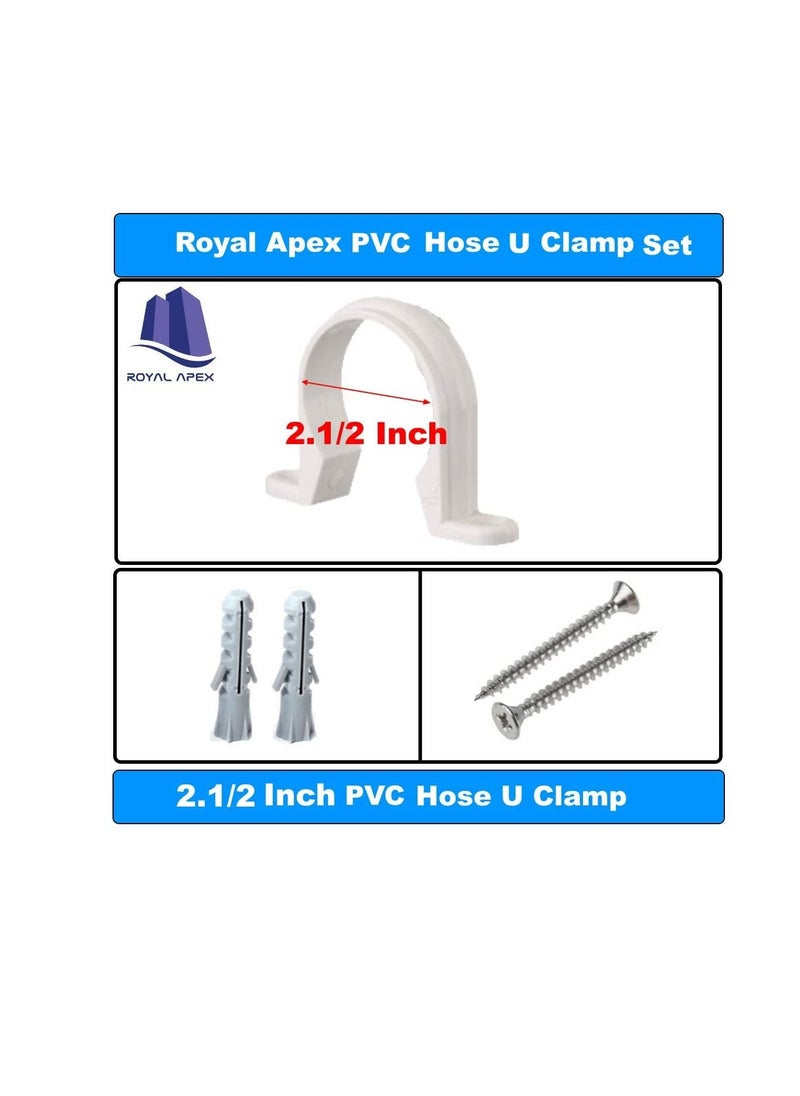 PVC PVC White U Clamps Fastener Hanger Pipe Clamps Clip with Screw for Conduit Pipe Fixing Bracket and Support Water Pipe and Gas Pipe 10 Pcs (2.1/2 Inch)  - Image 3