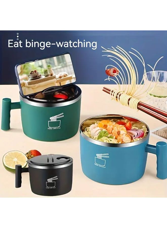 Green Stainless Steel Insulated Lunch Bowl With Seal Lid And Handle Large Capacity Thermal Container Stackable Design Dishwasher Safe For Hot Cold Foods Camping Picnics Travel Office School - Image 1