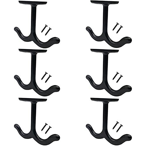 NNNJunhua Zinc Alloy Ceiling Double Hook Cabinet Wardrobe Coat Towel Hat Hook Hooks Under Cabinet Shelf 6 Pieces (Black) - Image 1