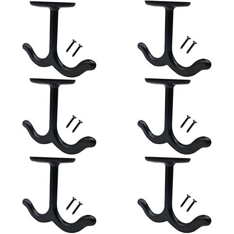 NNNJunhua Zinc Alloy Ceiling Double Hook Cabinet Wardrobe Coat Towel Hat Hook Hooks Under Cabinet Shelf 6 Pieces (Black) - Image 3