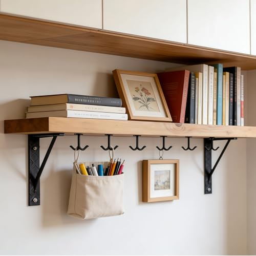 NNNJunhua Zinc Alloy Ceiling Double Hook Cabinet Wardrobe Coat Towel Hat Hook Hooks Under Cabinet Shelf 6 Pieces (Black) - Image 5