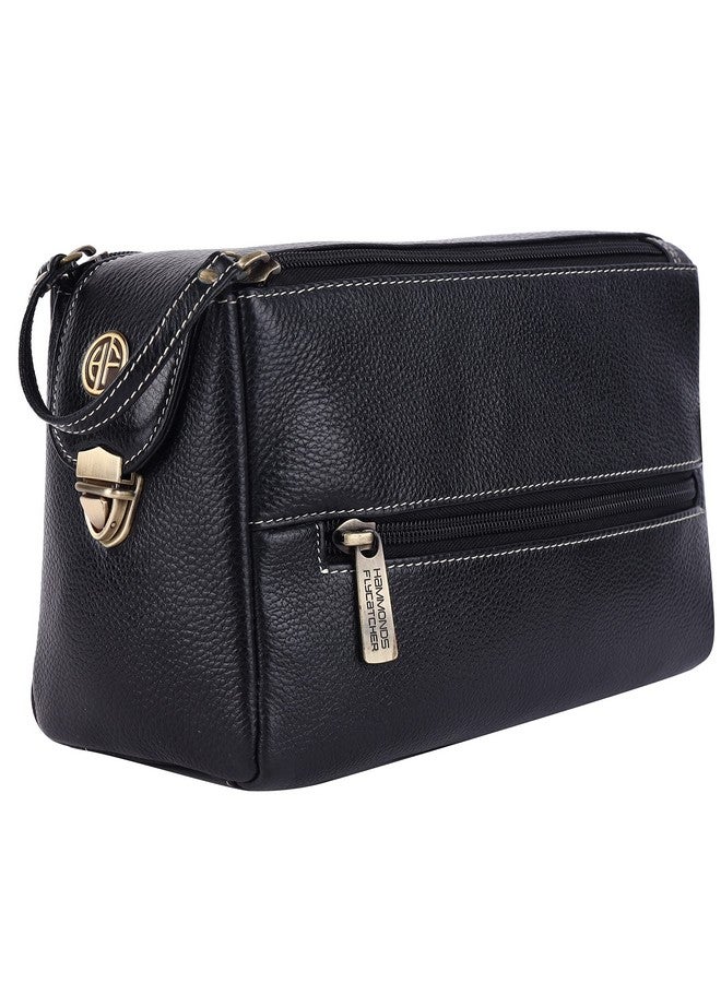 Hammonds Flycatcher Genuine Leather Toiletry Bag for Men and Women - Travel Organizer Pouch, Shaving Kit Bag for Men, Cosmetic Organizer Bag, Toiletry Pouch for Men with Multiple Pockets - Black - Image 1
