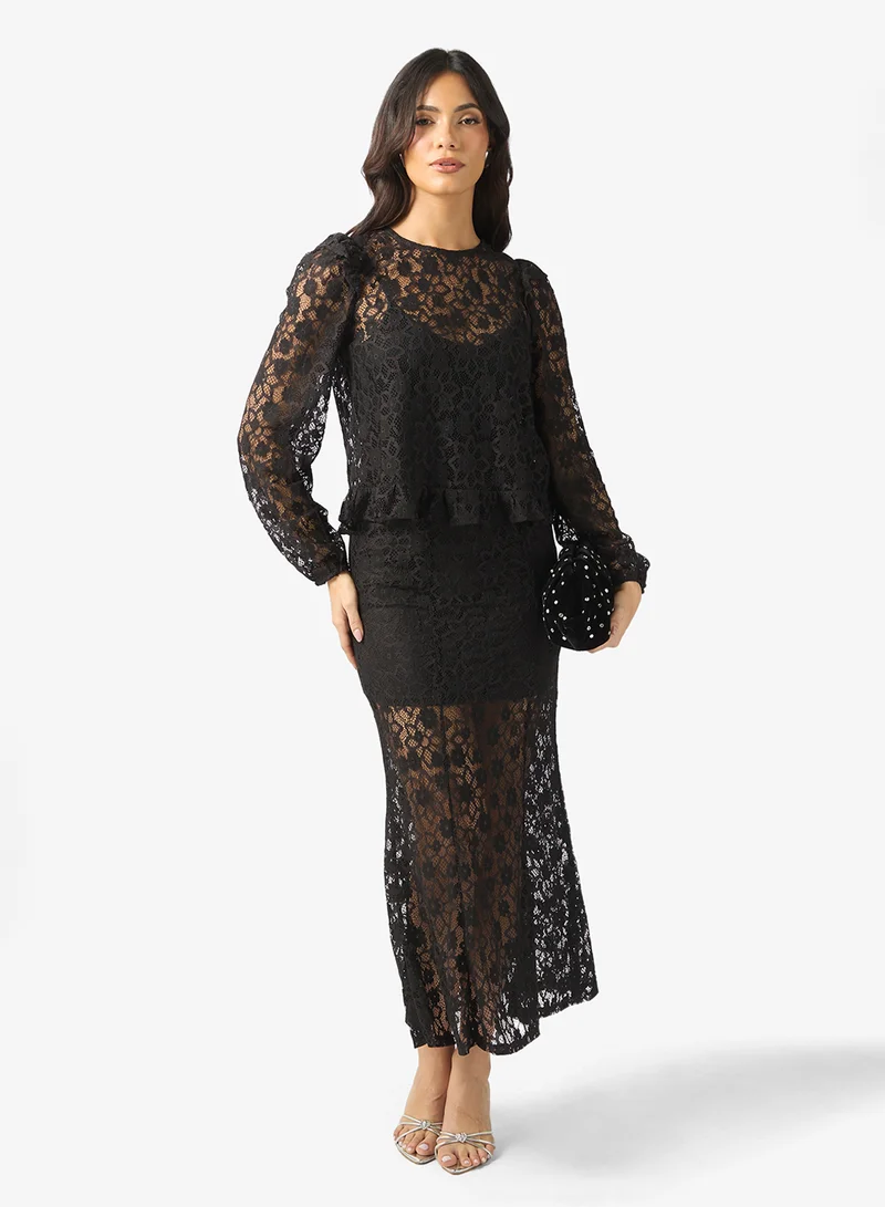 VERO MODA Vmmeta Lace Detail High Waist Maxi Skirt