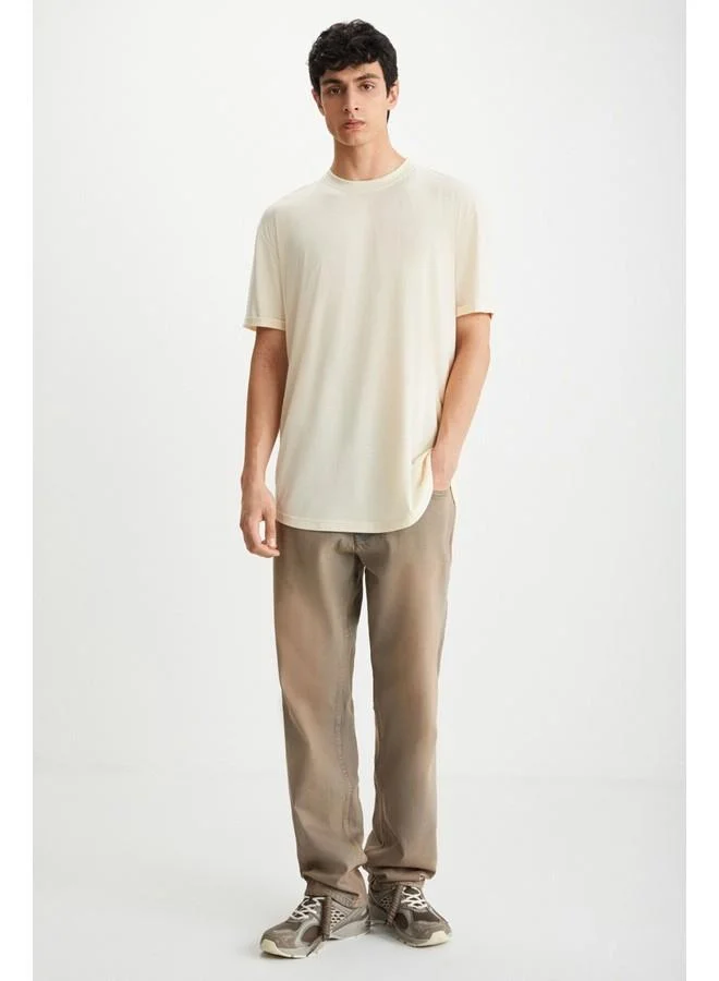 GRIMELANGE Oscar Men's 100% Organic Cotton Comfort Fit Long Draped Fabric Vanilla T-Shirt