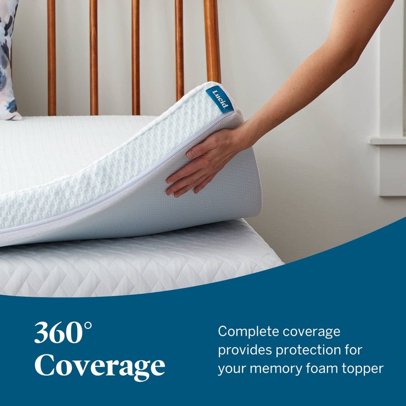 LUCID LUCID Mattress Topper Cover – Soft and Breathable – Machine Washable – Non–Slip (Topper Not Included) – 90 x 200 cm, 5 cm  - Image 2