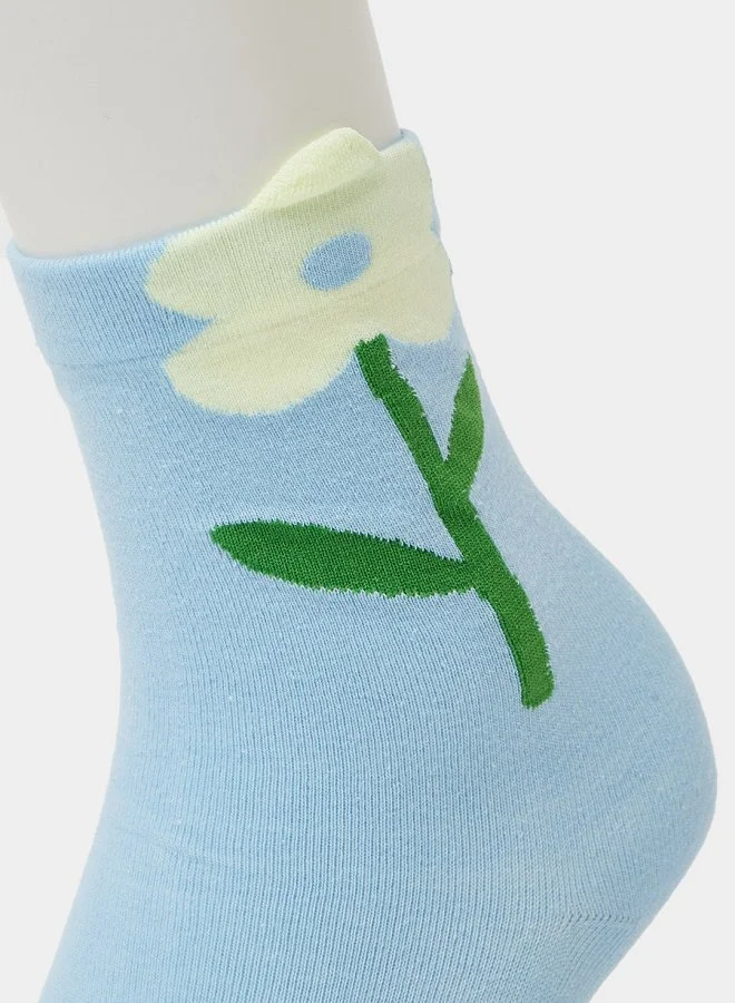 Styli Flower Pattern Crew Socks