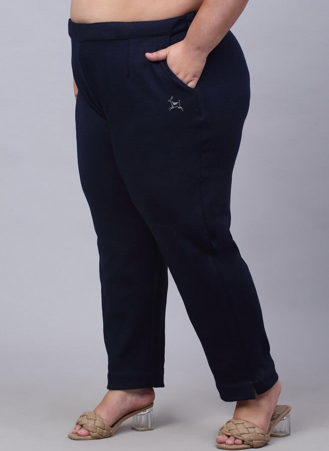 Trend Level Women Plus Size Relaxed Straight Leg Easy Wash Woollen Trousers - Image 2
