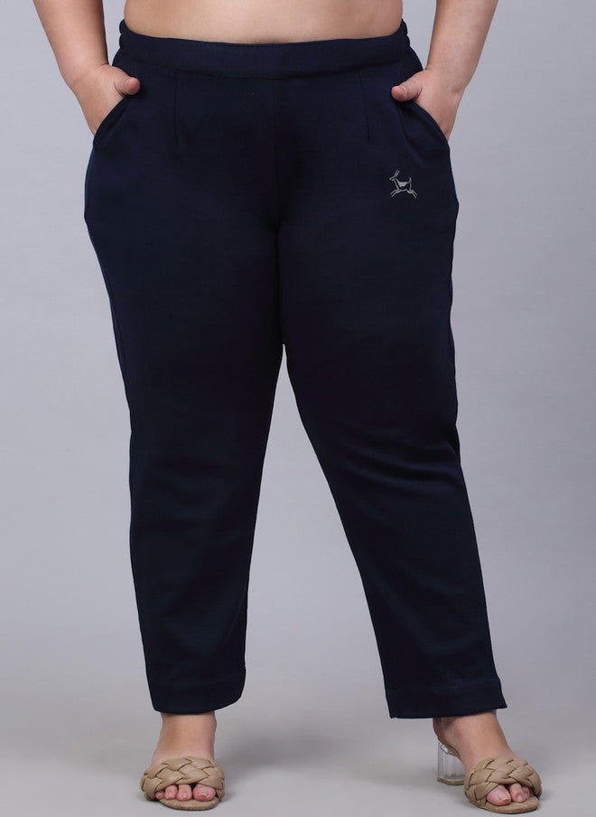 Trend Level Women Plus Size Relaxed Straight Leg Easy Wash Woollen Trousers - Image 1
