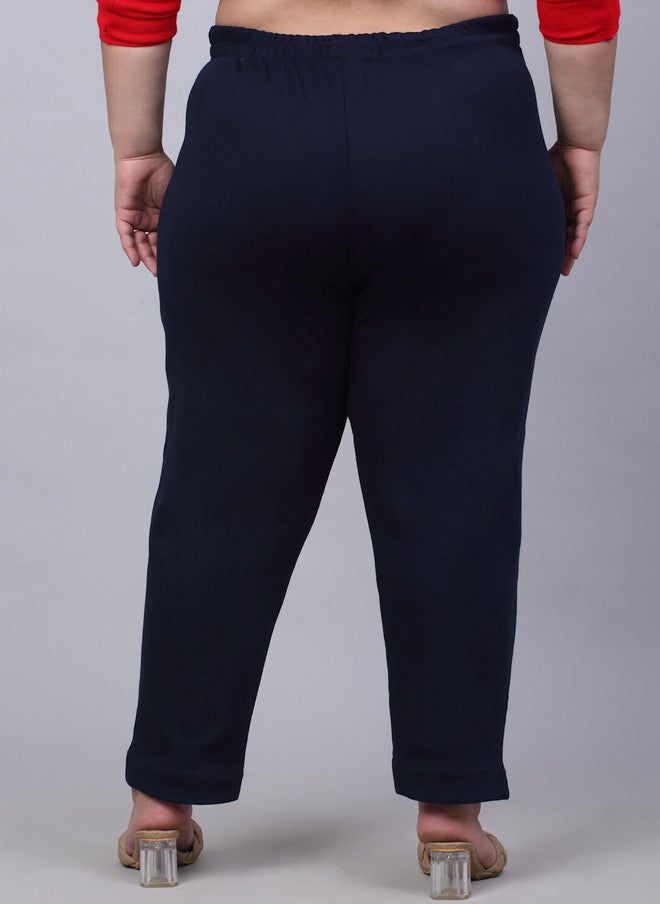 Trend Level Women Plus Size Relaxed Straight Leg Easy Wash Woollen Trousers - Image 3