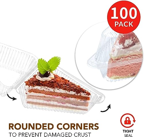 MFDSJ 100 Pieces Cake Slice Plastic Containers with Lids 5 Inches Hinged Lid Cheese cake Container, for Home, Bakery and Cafe - Image 2