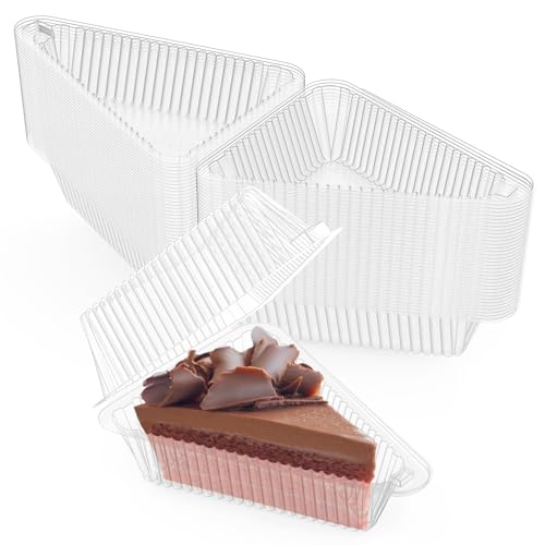 MFDSJ 100 Pieces Cake Slice Plastic Containers with Lids 5 Inches Hinged Lid Cheese cake Container, for Home, Bakery and Cafe - Image 1