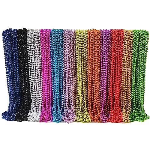 Becfupo 300 Pack 315 Inch 7mm Mardi Gras Beaded Necklaces 12 Colors Mardi Gras Necklaces For Mardi Gras Festival Decoration Parade Costume Party - Image 1