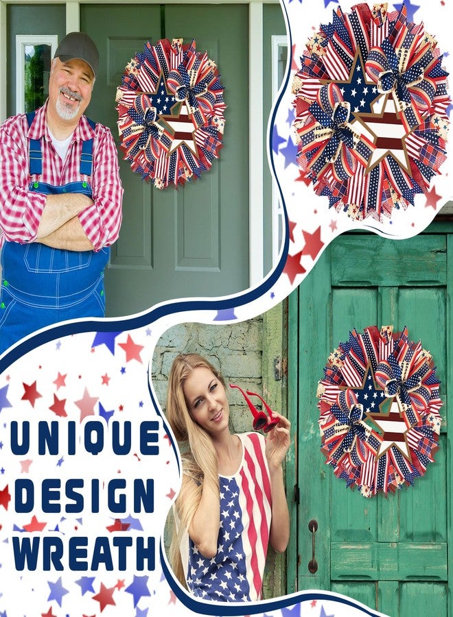 Demonwer 17.7 Inch Patriotic Wreaths for Front Door 4th of July Fourth Garland Memorial Day Wreaths American Flag Independence Day Garland for Indoor Outdoor Door Wall Holiday Decor Home - Image 4