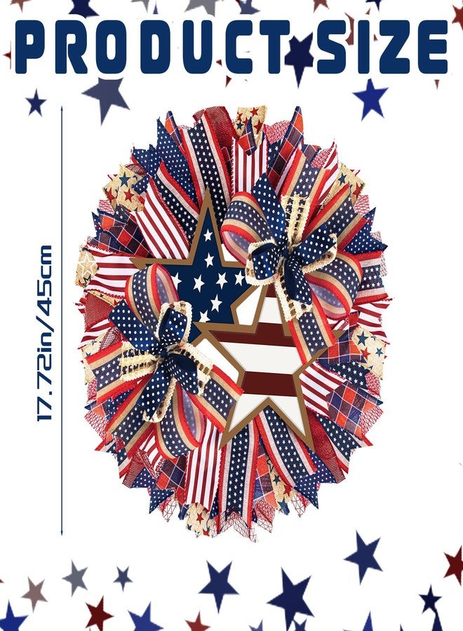 Demonwer 17.7 Inch Patriotic Wreaths for Front Door 4th of July Fourth Garland Memorial Day Wreaths American Flag Independence Day Garland for Indoor Outdoor Door Wall Holiday Decor Home - Image 2