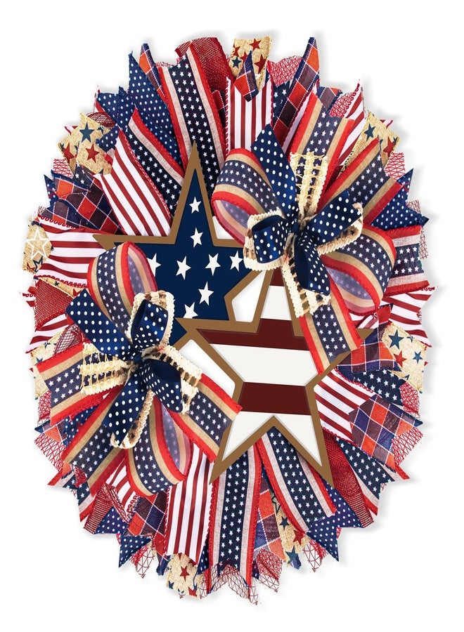 Demonwer 17.7 Inch Patriotic Wreaths for Front Door 4th of July Fourth Garland Memorial Day Wreaths American Flag Independence Day Garland for Indoor Outdoor Door Wall Holiday Decor Home - Image 1