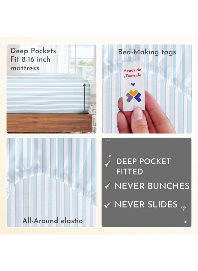 California Design Den - California Design Den Striped Bed Sheets Queen Size - 100% Cotton Sheets Set, Luxury 400 Thread Count Sateen, Deep Pocket Queen Sheets Printed Pattern (Cape Stripe) - Image 1