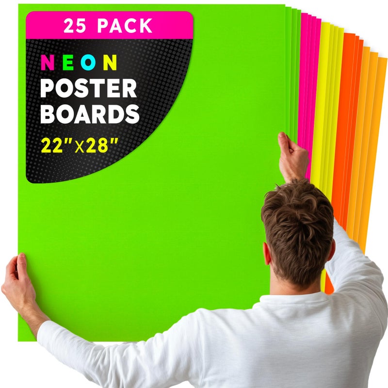Hygloss Large Poster Board 22x28  25 Assorted Neon Color Poster Boards Bulk Pack  10 Pt Thickness Colored Poster Board Paper for Projects Signs Displays Crafts  Posterboard Multipack 22 x 28