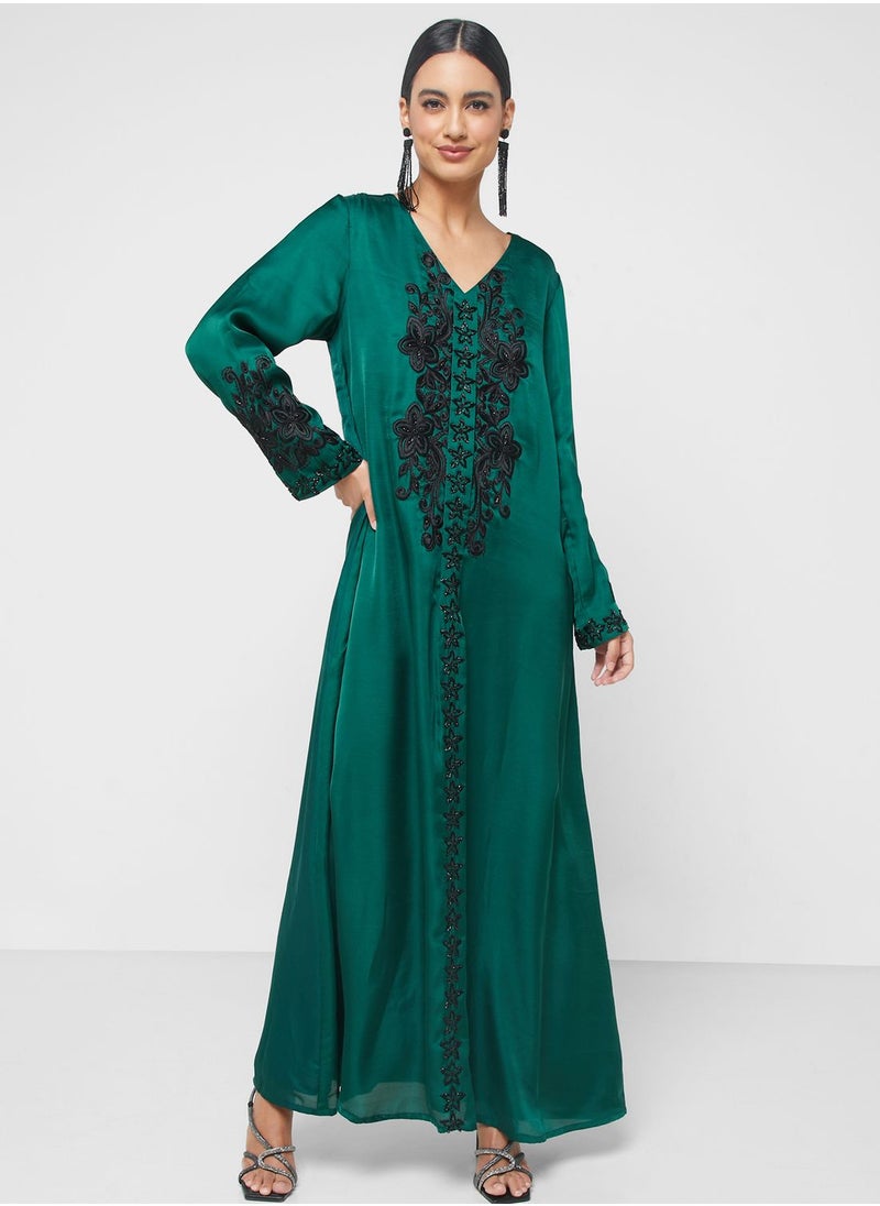 KASHKHA - V-Neck Printed Jalabiya - Image 1