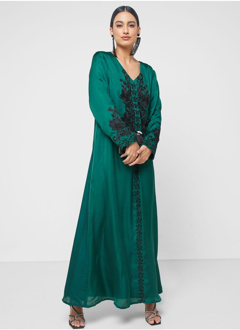 KASHKHA - V-Neck Printed Jalabiya - Image 1